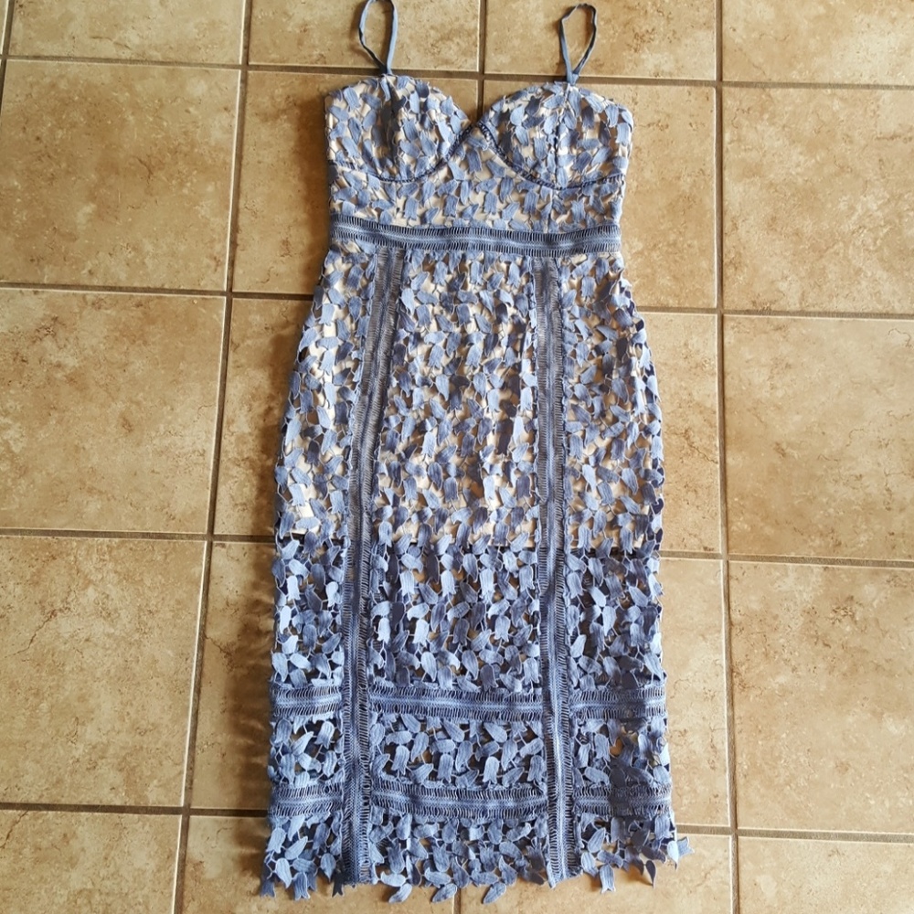 Just Me Blue Lace Midi Dress